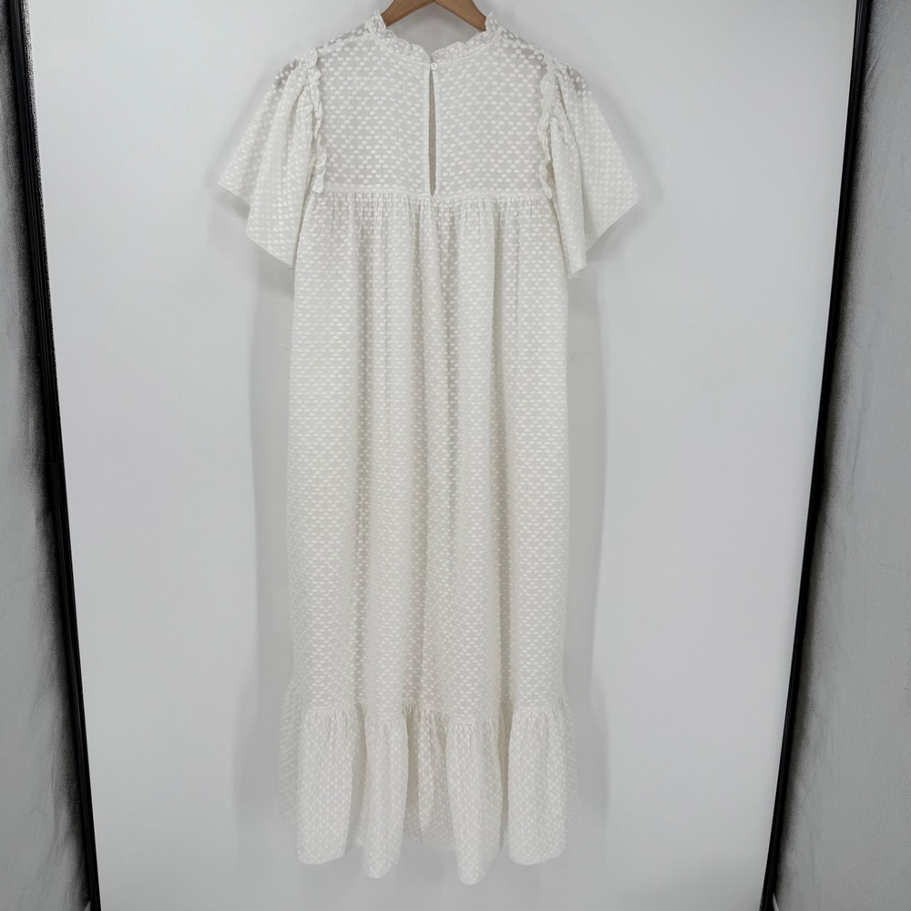 Sonnet James Ava White Textured Cotton Maxi Dress Flutter Sleeves Size Small - Picture 5 of 11